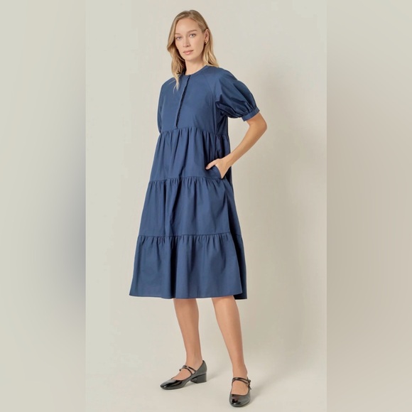 NWT ENGLISH FACTORY SHORT PUFF SLEEVE MIDI DRESS, SIZE 1X - Picture 2 of 16